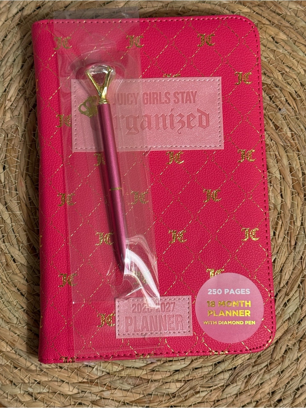Juicy Couture 18 Month Planner for 2026-2027 in Hot Pink w/ Diamond Pen